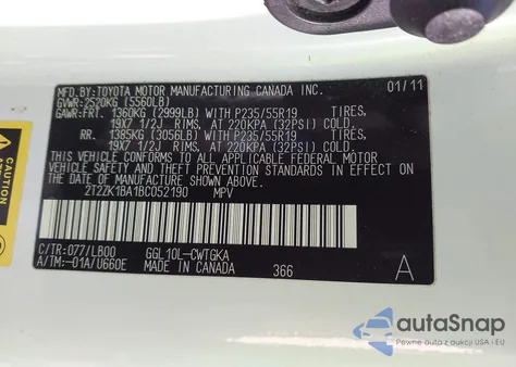 2011 Lexus Rx 350 из США, поврежденный, VIN 2T2ZK1BA1BC052190